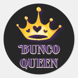 Pegatina Redonda Bunco Queen Crown Fiesta Purple Black
