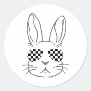 Pegatina Redonda Bungalow Ears Retro Sungles Funny Easter Race Car