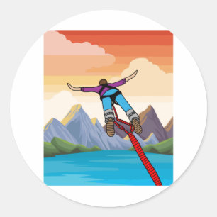 Pegatina Redonda Bungee Jumping A La Libertad