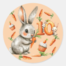 Pegatina Redonda Bunnies and Carrots 10th Birthday Party