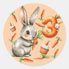 Pegatina Redonda Bunnies and Carrots 3er Fiesta de cumpleaños