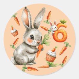 Pegatina Redonda Bunnies and Carrots 6ª Fiesta de Cumpleaños