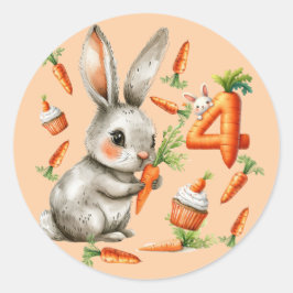 Pegatina Redonda Bunnies and Carrots cuarto Fiesta de cumpleaños