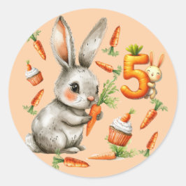 Pegatina Redonda Bunnies and Carrots Fiesta de Cumpleaños 5