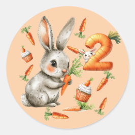 Pegatina Redonda Bunnies and Carrots Fiesta del segundo cumpleaños