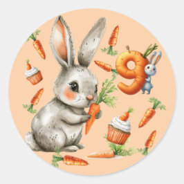 Pegatina Redonda Bunnies and Carrots Novena Fiesta de Cumpleaños