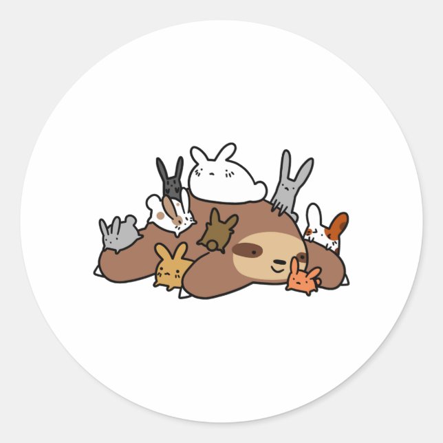 Pegatina Redonda Bunnies y Sloth (Anverso)