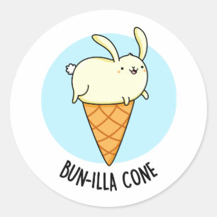 Pegatina Redonda Bunnilla Cone Funny Bunny Vanilla Ice Cream Pun