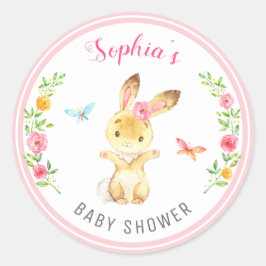 Pegatina Redonda Bunny Baby Shower Niña Rosa Sprinkle Floral Bonita