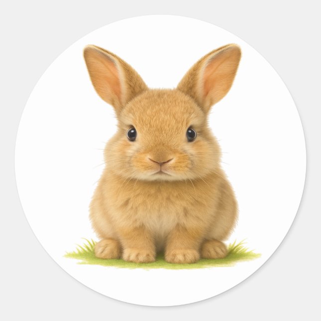 Pegatina Redonda Bunny bebé en la hierba (Anverso)