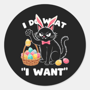 Pegatina Redonda Bunny Black Cat Huevo de Pascua Boceto 