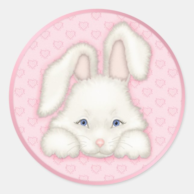 Pegatina Redonda Bunny blanco - rosa (Anverso)
