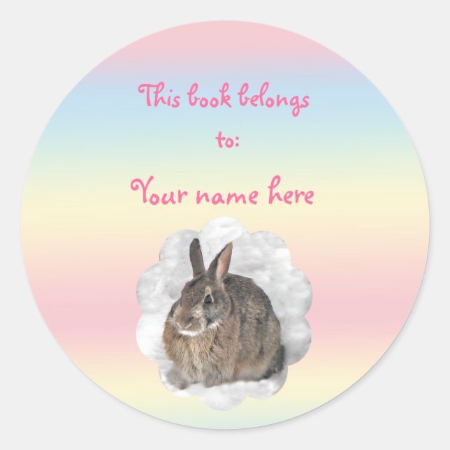 Pegatina Redonda Bunny Bookplate (Anverso)