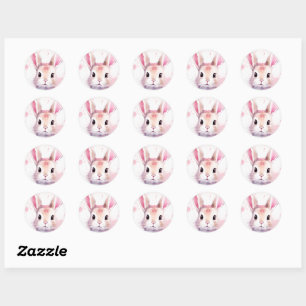 Pegatina Redonda Bunny Cute Watercolor Ducha bebé rosa
