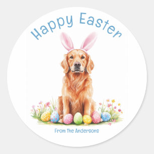 Pegatina Redonda Bunny Ear Golden Retriever Dog Funny Easter