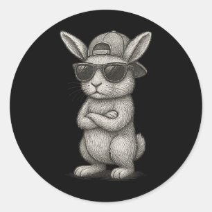 Pegatina Redonda Bunny Face con Sungles Easter Day Art Para Niños Y