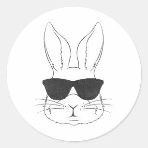 Pegatina Redonda Bunny Face con Sungles Rabbit Easter Day Hombres
