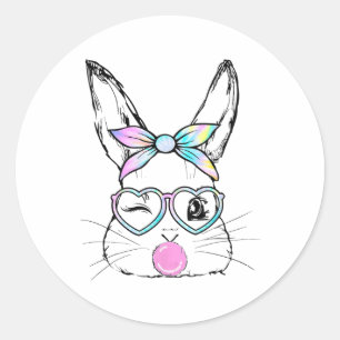 Pegatina Redonda Bunny Face Wink Eyes Bandana Heart Gles Bubblegum