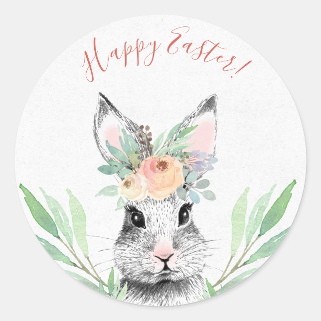 Pegatina Redonda Bunny Floral Easter (Anverso)