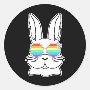 Pegatina Redonda Bunny Gay Pride Lgbtq Bunny Rainbow Sungles Happy