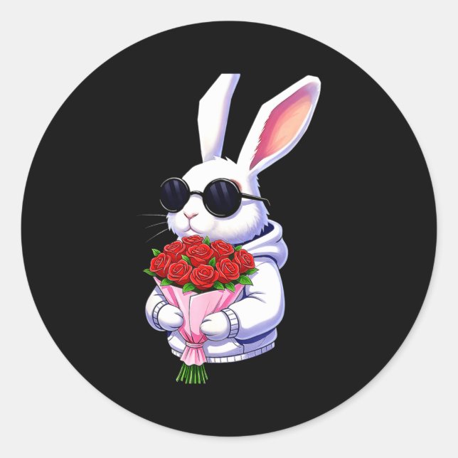 Pegatina Redonda Bunny Hugging Valentine Flower Bunny  (Anverso)