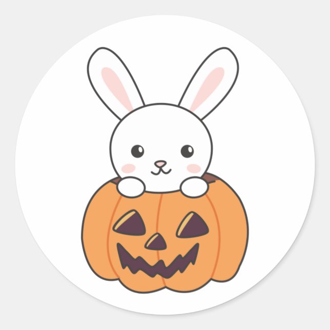 Pegatina Redonda Bunny In Pumpkin Cute Bunnies Feliz Halloween (Anverso)