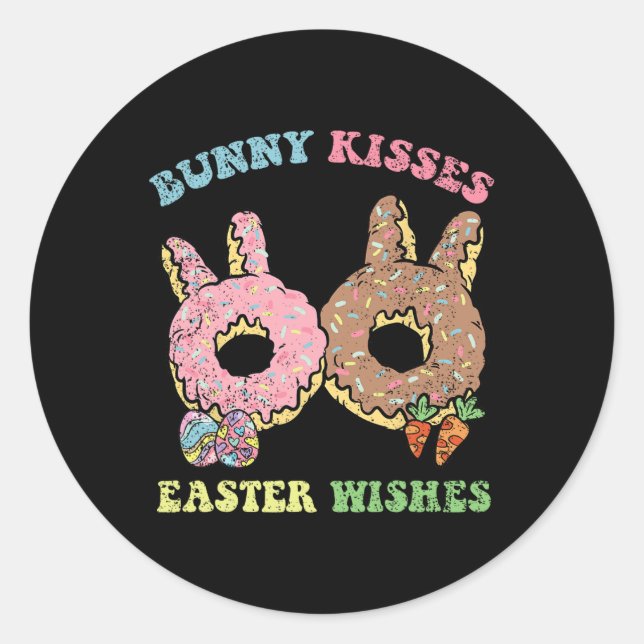 Pegatina Redonda Bunny Kisses Pascua Desearía Caza de Huevos Donut  (Anverso)