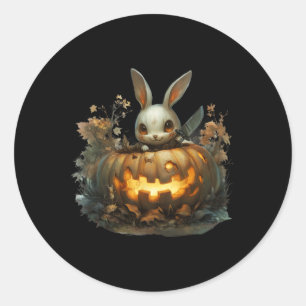 Pegatina Redonda Bunny Mayhem Creepe Halloween Bunny Pumpkin
