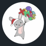 Pegatina Redonda Bunny Merry Christmas Winter Animals Rabbit<br><div class="desc">El conejo para Navidades con globos de Navidad. Animales divertidos con regalos y nieve para las vacaciones. También es gracioso para los Navidades en julio. Hasen son animales dulces y perfectos para los Navidades.</div>