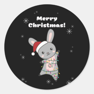 Pegatina Redonda Bunny Merry Christmas Winter Animals Rabbits