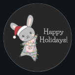 Pegatina Redonda Bunny Merry Christmas Winter Animals Rabbits<br><div class="desc">El conejo para Navidades con luces de hadas. Animales divertidos con regalos y nieve para las vacaciones. También es gracioso para los Navidades en julio. Hasen son animales dulces y perfectos para los Navidades.</div>