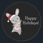 Pegatina Redonda Bunny Merry Christmas Winter Animals Rabbits<br><div class="desc">El conejo para Navidades con luces de hadas. Animales divertidos con regalos y nieve para las vacaciones. También es gracioso para los Navidades en julio. Hasen son animales dulces y perfectos para los Navidades.</div>