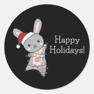 Pegatina Redonda Bunny Merry Christmas Winter Animals Rabbits