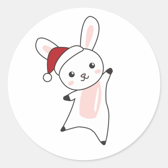 Pegatina Redonda Bunny Merry Christmas Winter Animals Rabbits (Anverso)