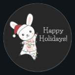 Pegatina Redonda Bunny Merry Christmas Winter Animals Rabbits Class<br><div class="desc">El conejo para Navidades con luces de hadas. Animales divertidos con regalos y nieve para las vacaciones. También es gracioso para los Navidades en julio. Hasen son animales dulces y perfectos para los Navidades.</div>