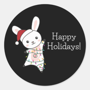 Pegatina Redonda Bunny Merry Christmas Winter Animals Rabbits Class