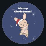 Pegatina Redonda Bunny Merry Christmas Winter Animals Rabbits Class<br><div class="desc">El conejo para Navidades con luces de hadas. Animales divertidos con regalos y nieve para las vacaciones. También es gracioso para los Navidades en julio. Hasen son animales dulces y perfectos para los Navidades.</div>