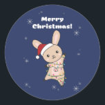 Pegatina Redonda Bunny Merry Christmas Winter Animals Rabbits Class<br><div class="desc">El conejo para Navidades con luces de hadas. Animales divertidos con regalos y nieve para las vacaciones. También es gracioso para los Navidades en julio. Hasen son animales dulces y perfectos para los Navidades.</div>