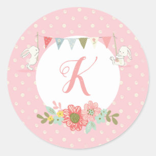 Pegatina Redonda Bunny monogramado rosado