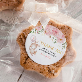 Pegatina Redonda Bunny Pink Floral Balloon Birday Gracias Etiquetas