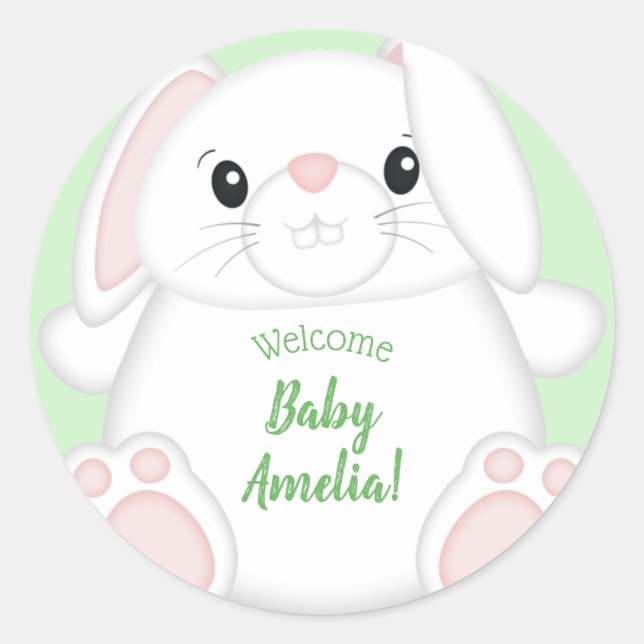 Pegatina Redonda Bunny Rabbit Baby Shower (Anverso)