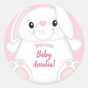 Pegatina Redonda Bunny Rabbit Baby Shower Pink