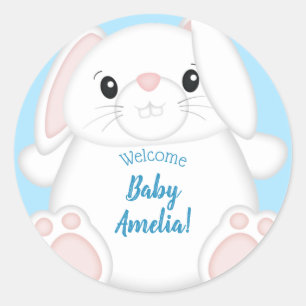 Pegatina Redonda Bunny Rabbit Baby Shower Woodland