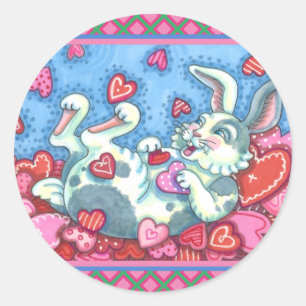 PEGATINA REDONDA BUNNY RABBIT & COLORIDOS CORAZONES VALENTINAS DE L
