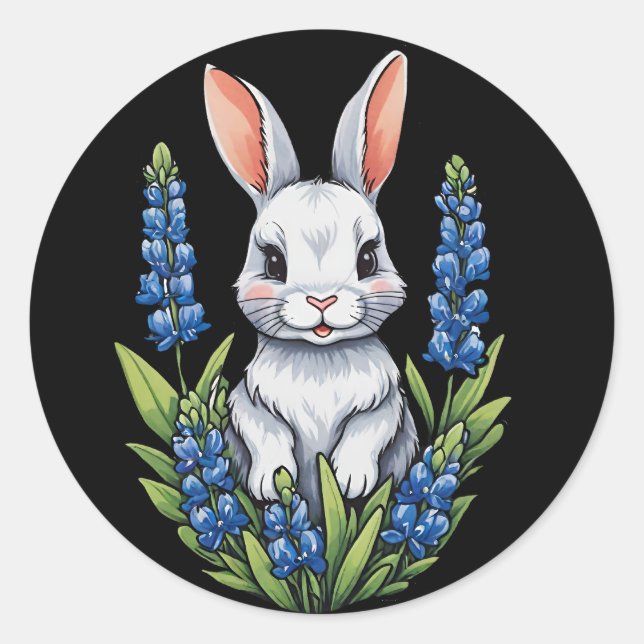 Pegatina Redonda Bunny Rabbit Easter Texas Bluebonnet (Anverso)