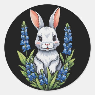 Pegatina Redonda Bunny Rabbit Easter Texas Bluebonnet