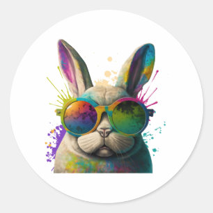 Pegatina Redonda Bunny se enfrenta a Guay Easter Bunny con gafas