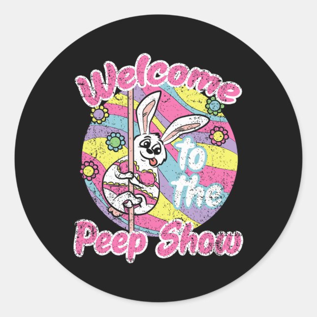 Pegatina Redonda Bunny Show Easter Rabbit Egg Hung Spring Wo (Anverso)