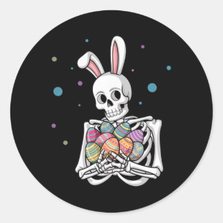 Pegatina Redonda Bunny Skeleton Holding Easter Eggs Funny Easter Da