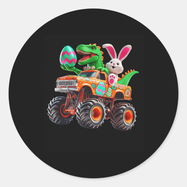Pegatina Redonda Bunny T-rex Easter Monster Truck Dino Funny Boys K (Anverso)